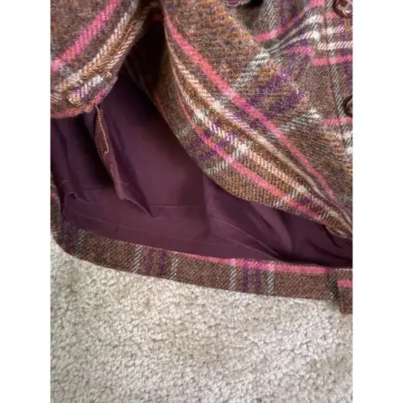 TALBOTS Skirt Size 14P Brown & Pink Striped Check Button Front $99 NWT C043 - Picture 5 of 9